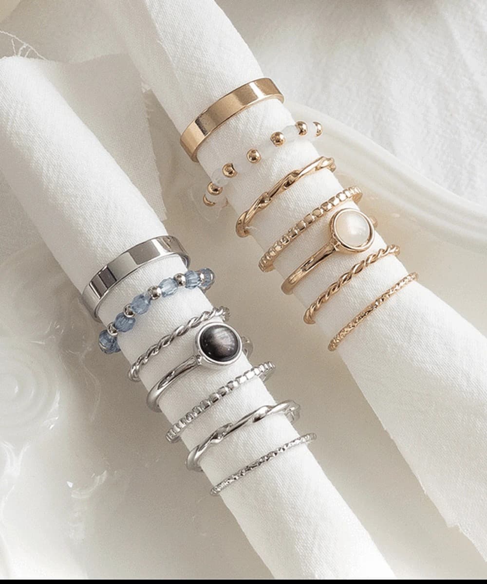 Aurora Stone Beaded Ring Set (2 Colors)
