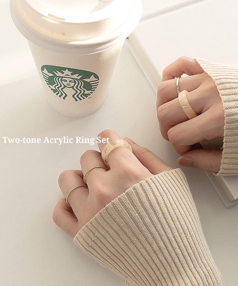 Two-tone Bold Acrylic Ring Layered Ring Set (2 Colors)