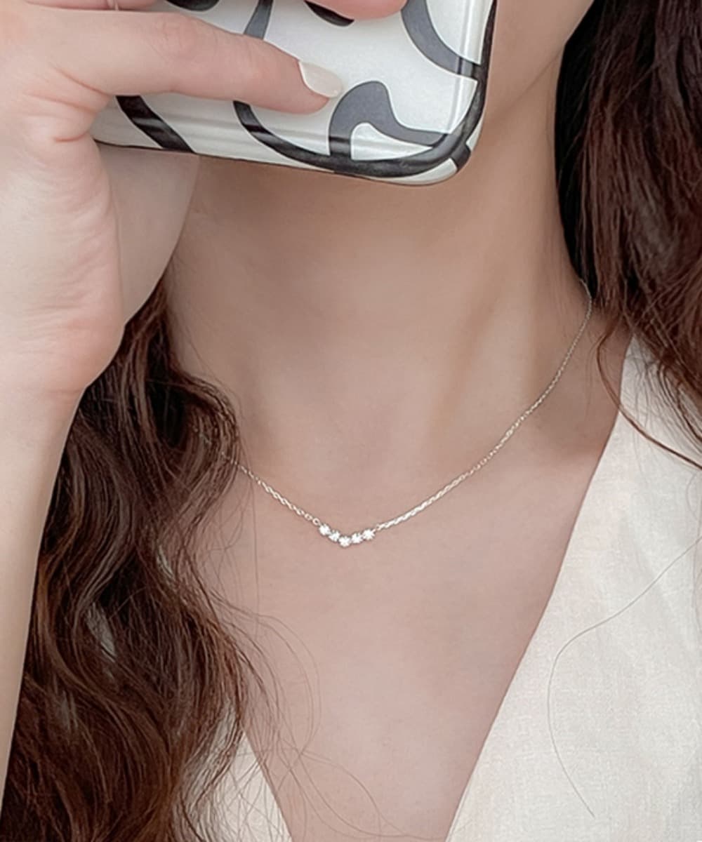 Simple Cubic Zirconia V-neckline 925 Silver Necklace (3 Colors)