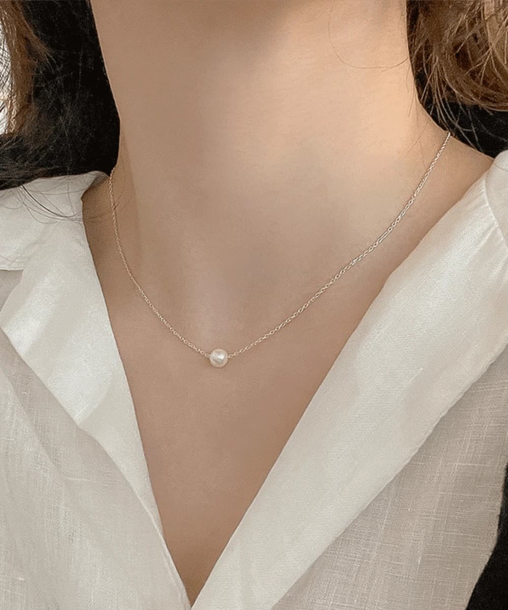 Simple Pearl 925 Silver Necklace (3 Colors)