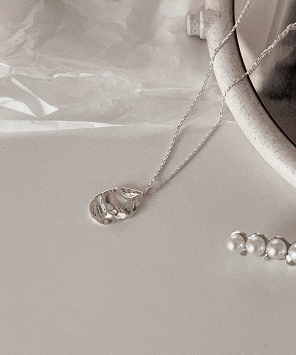 Crumpled Coin Pendant Silver Necklace