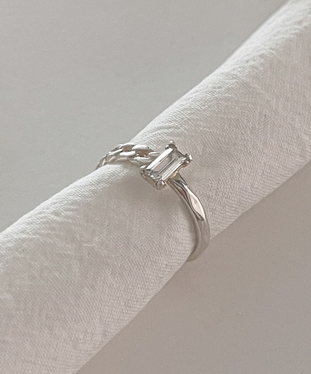 Adjustable Square Stone Chain Ring 925 Silver