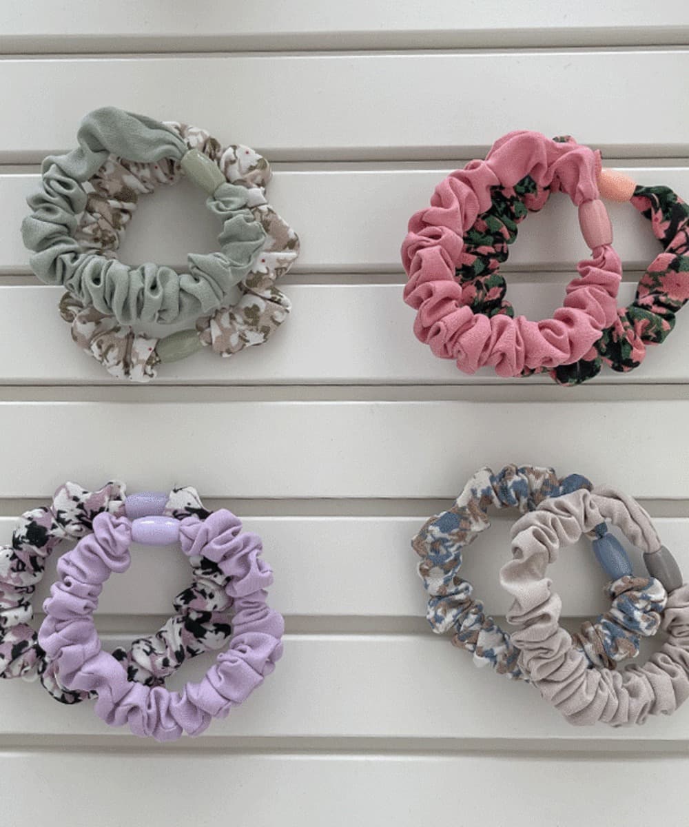 Mini Flower Pattern Scrunchie Hair Tie Set