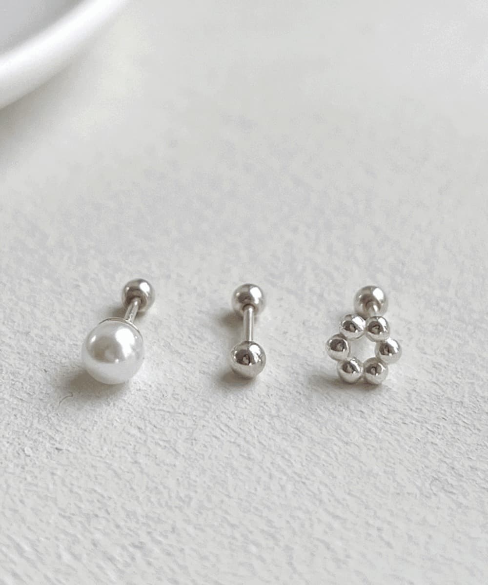 Round Pearl Silver Piercing Set