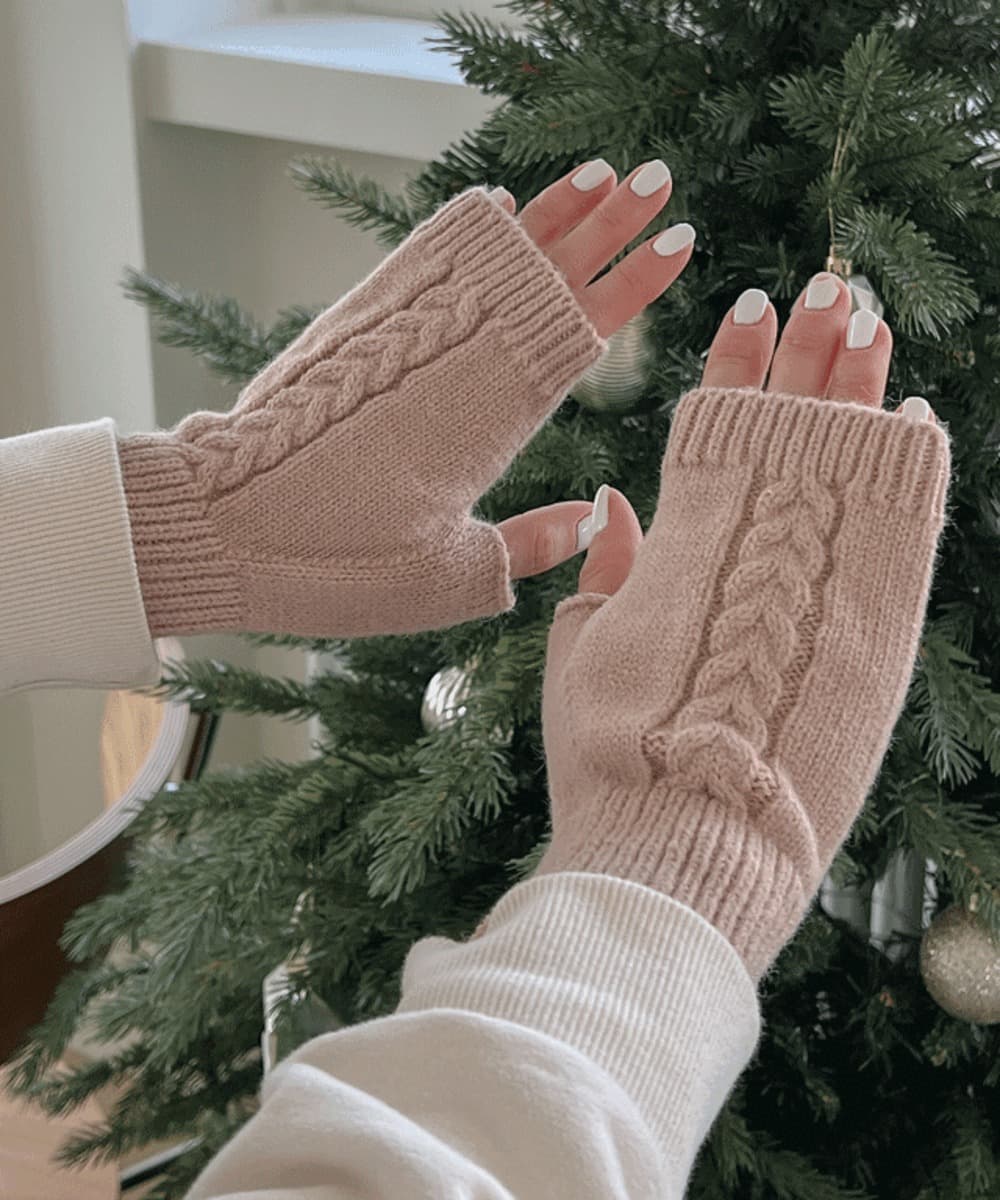 Knit Pom-snuggler Short Hand Warmer Winter Gloves