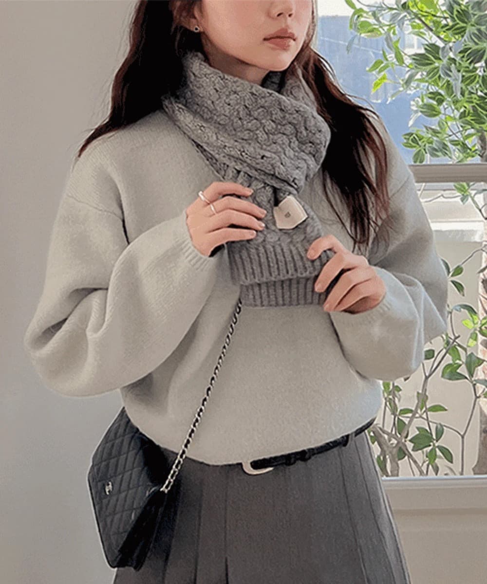 Ribbed Cable Knit Neckwarmer Scarf