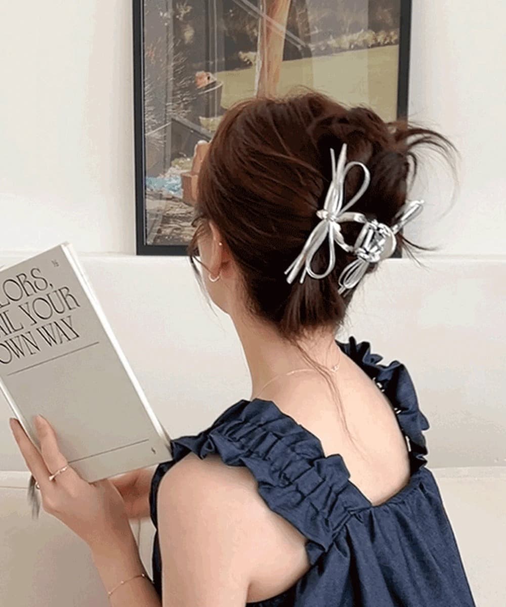 Strap Ribbon Heart Hair Claw Clip Bun Finishing Pin