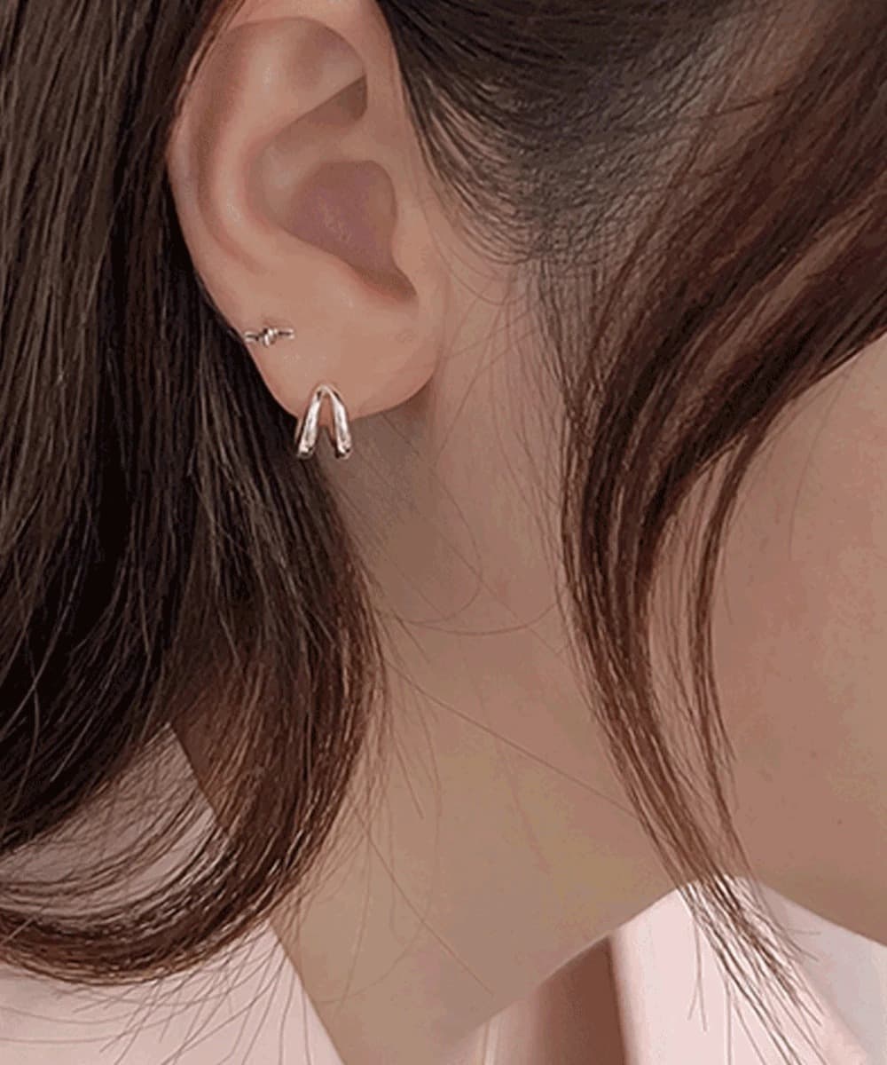 Two-line Huggie 925 Silver Earrings (3 Colors)