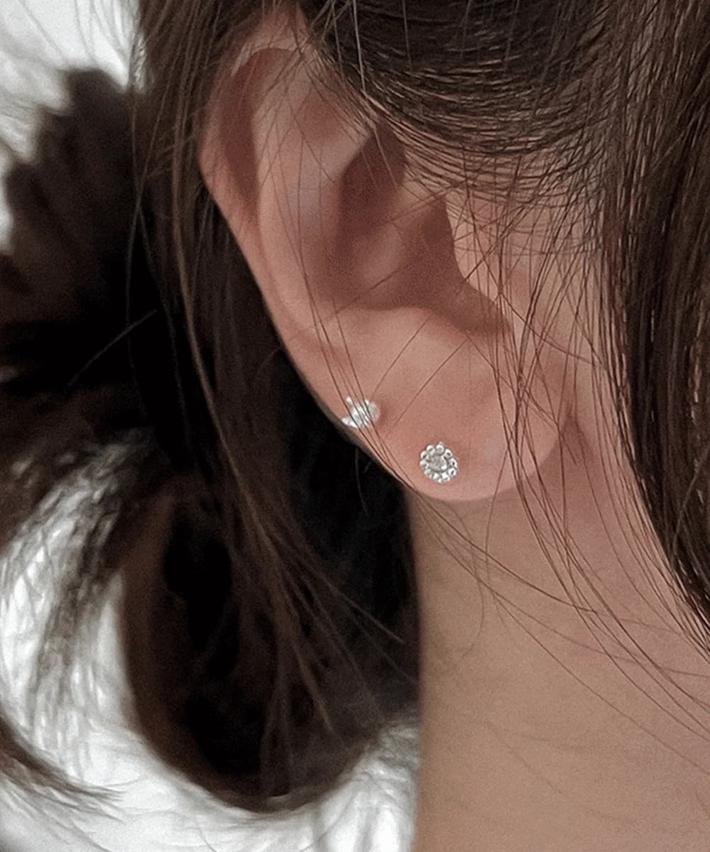 Mini Flower CZ Stud Silver Earrings (2 Colors)