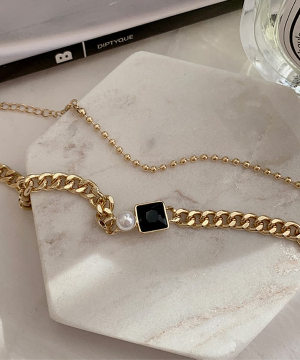 Square Black Chain Bracelet Set