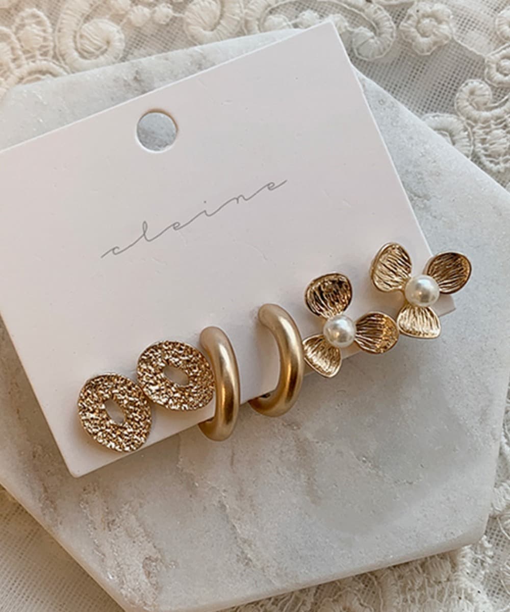 Soft Matte Gold Titanium Post Earrings Set