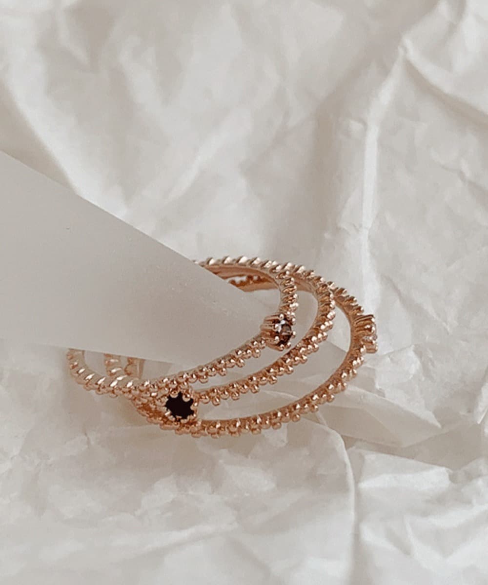 Mini Stone Layered Silver Ring Set (3 Colors)