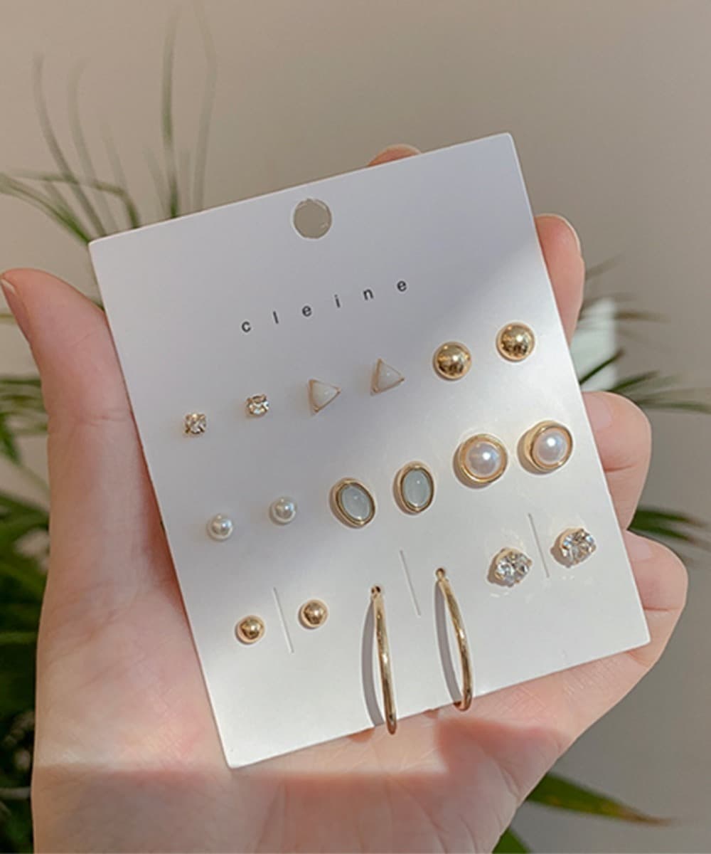 Studio Titanium Post Earrings Set With Pearls